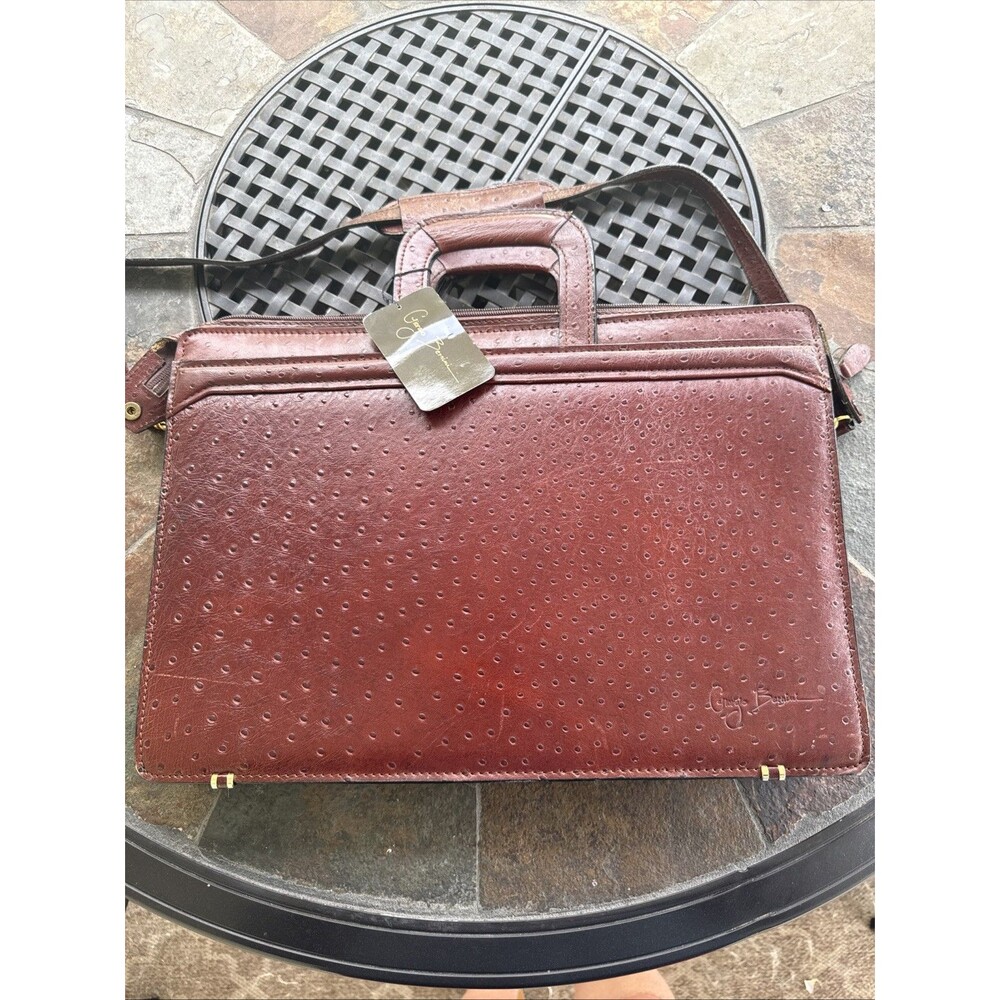 Giorgio Bernini Handcrafted Leather Ostrich Embossed Gussett Portfolio Attaché